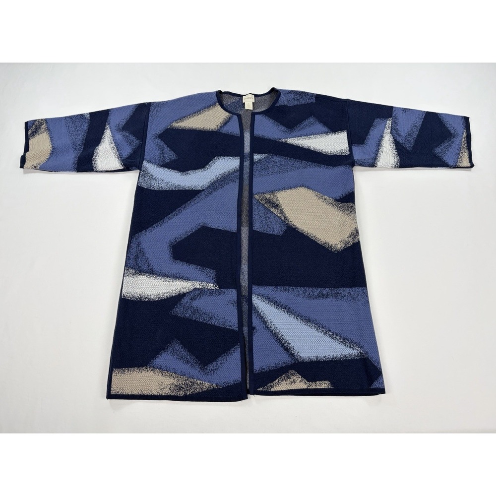 Chico's Painted Pattern Pam Cardigan Sweater Jacket Women's 1 M Blue Colorblock